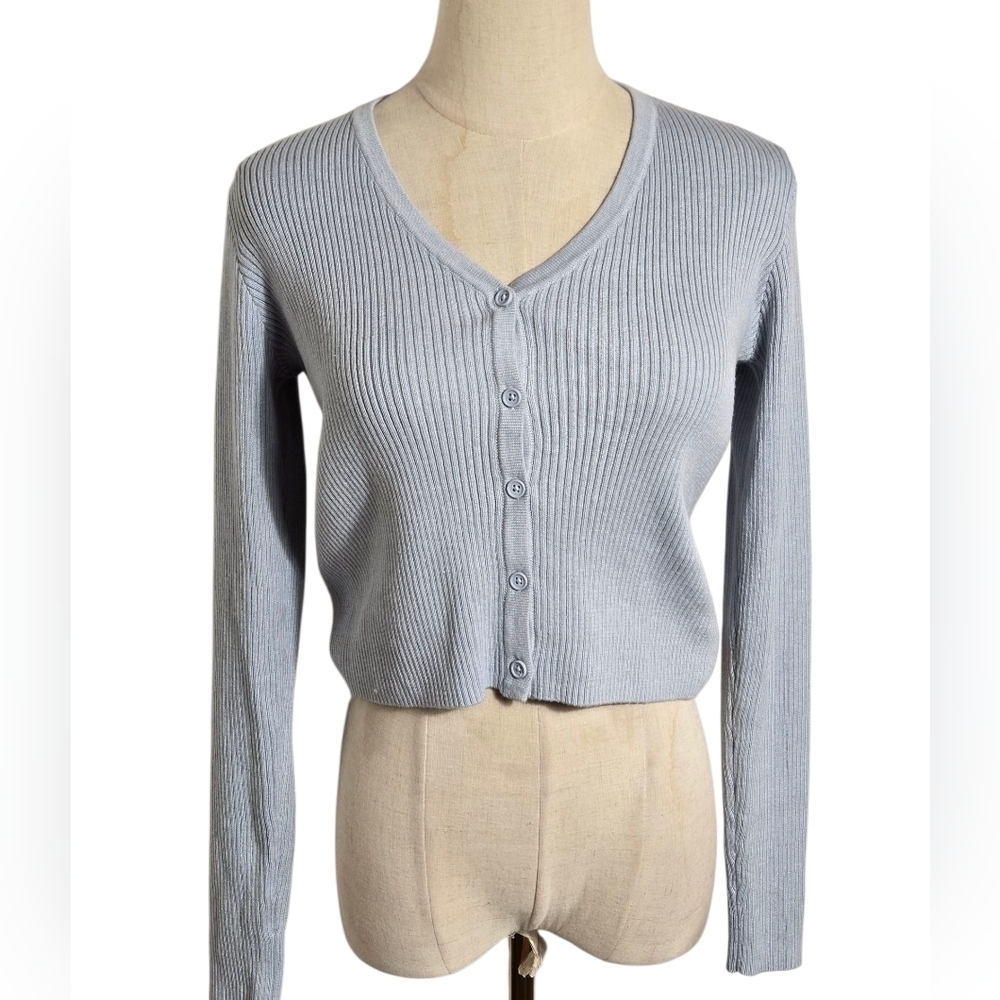 Brandy Melville Light Blue Gray. Ribbed Women's Cropped Sweater